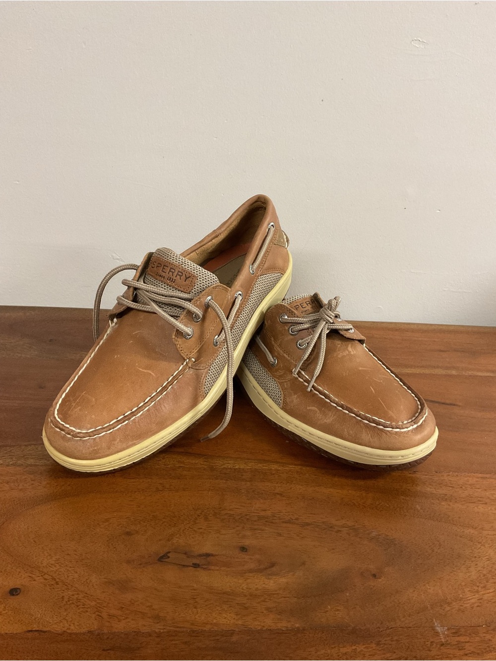 Sperry Men's Billfish 3-Eye Leather Boat Shoes Tan Size 11.5